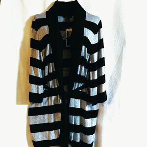 Womens Design History Sweater Jacket with Tie Size XL Black & Gray